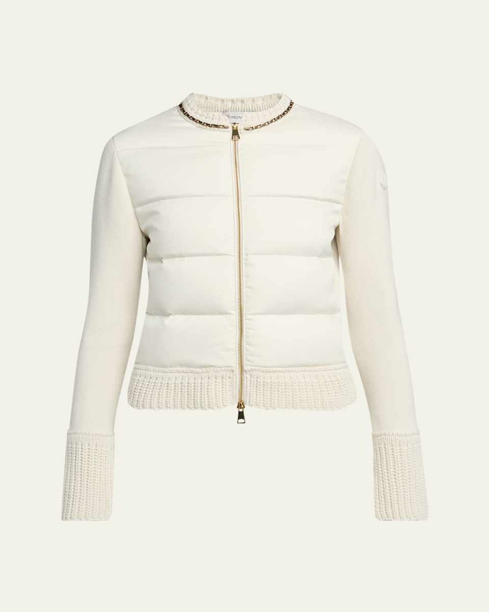 Quilted Combo Cardigan with Chain Embellishment